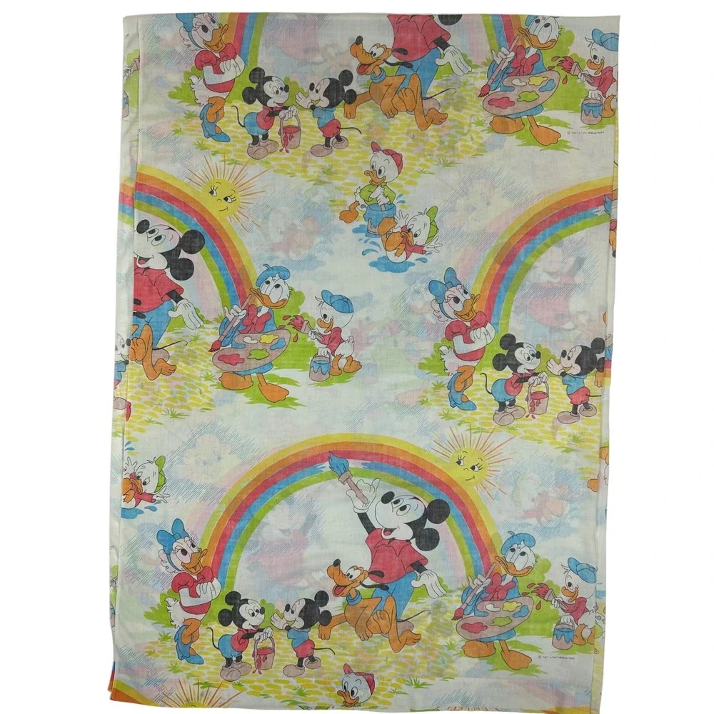 Vintage Disney Mickey Mouse Rainbow Twin Flat Sheet and Pillowcase Pacific Mills